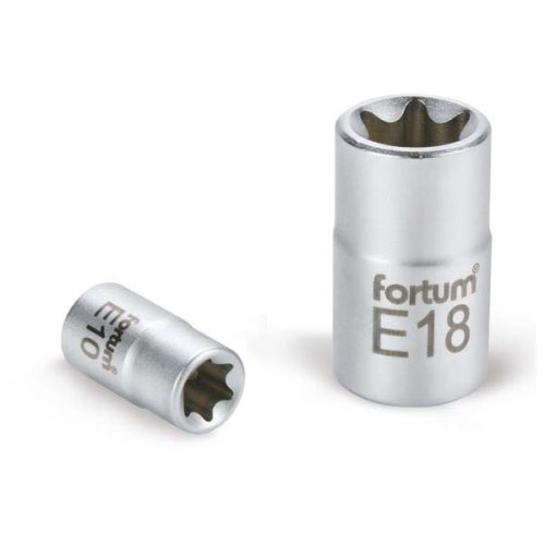 FORTUM dugófej, torx, 1/2", 61CrV5 mattkróm, 38mm hosszú; E10 FORTUM