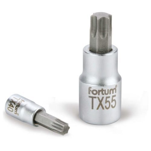 FORTUM bitdugófej, torx, 1/2", 61CrV5/S2, mattkróm; TX60, 55mm FORTUM